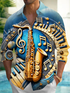 Oceanlyte Men's Graphic 3D Saxophone Print Piano Keys Print Long Sleeve Shirt with Chest Pocket