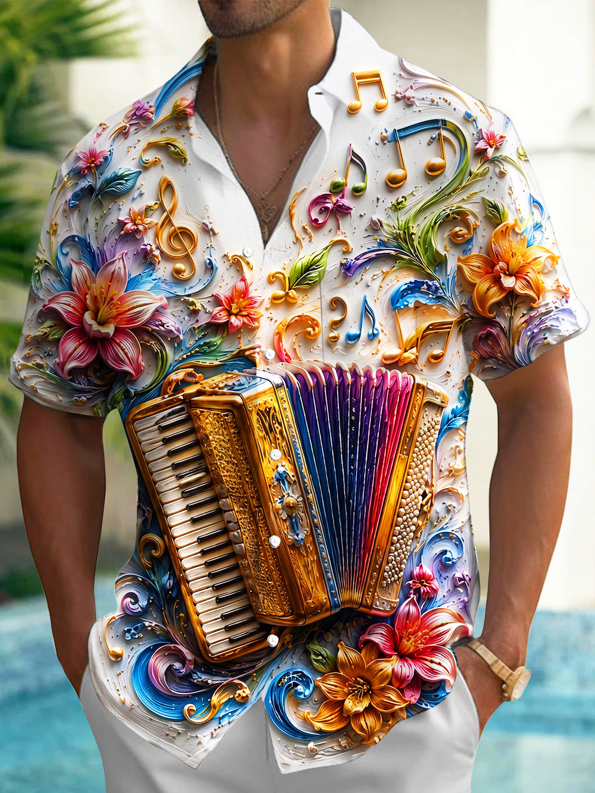 Oceanlyte Men's Graphic Accordion Print Floral Print Short Sleeve Shirt with Chest Pocket