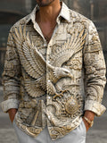 Oceanlyte Men's Vintage Style Stone Carved Eagle Print Long Sleeve Shirt with Chest Pocket