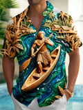 Oceanlyte Wood Carving Polynesian Canoe Men's Pocket Short Sleeve Shirts