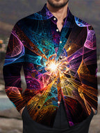 Oceanlyte Neon Glow Fractal Art Men's Pocket Long Sleeve Shirts