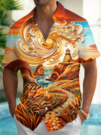 Oceanlyte Men's Printed Quilled Lighthouse Coast Print Short Sleeve Shirt with Chest Pocket