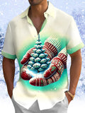Oceanlyte Men's Printed Christmas Tree Print Short Sleeve Shirt with Chest Pocket