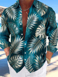 Oceanlyte Men's Hawaiian Tropical Leaf Print Long Sleeve Shirt with Chest Pocket
