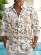Oceanlyte Men's 3D Stone Sculpture Pattern 3D Effect Print Long Sleeve Shirt with Chest Pocket