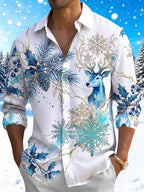 Oceanlyte Men's Graphic Watercolor Snowflake Print Long Sleeve Shirt with Chest Pocket
