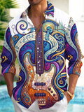 Oceanlyte Men's Long Sleeve Shirt - Psychedelic Bass Guitar And Musical Notes Print with Chest Pocket