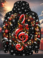 Oceanlyte Men's Graphic Christmas Musical Note Print Long Sleeve Hoodie with Chest Pocket