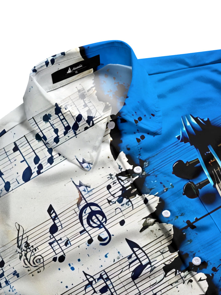 Oceanlyte Men's Graphic Musical Notes Violin Print Short Sleeve Button Down Shirt with Chest Pocket