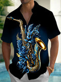 Oceanlyte Men's Saxophone Floral Graphic Print Short Sleeve Button Down Shirt with Chest Pocket