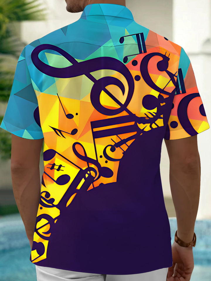 Oceanlyte Men's Graphic Abstract Geometric Music Notes Print Short Sleeve Button Down Shirt with Chest Pocket