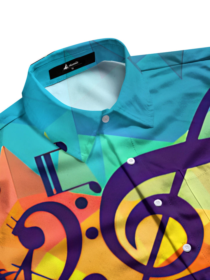Oceanlyte Men's Graphic Abstract Geometric Music Notes Print Short Sleeve Button Down Shirt with Chest Pocket
