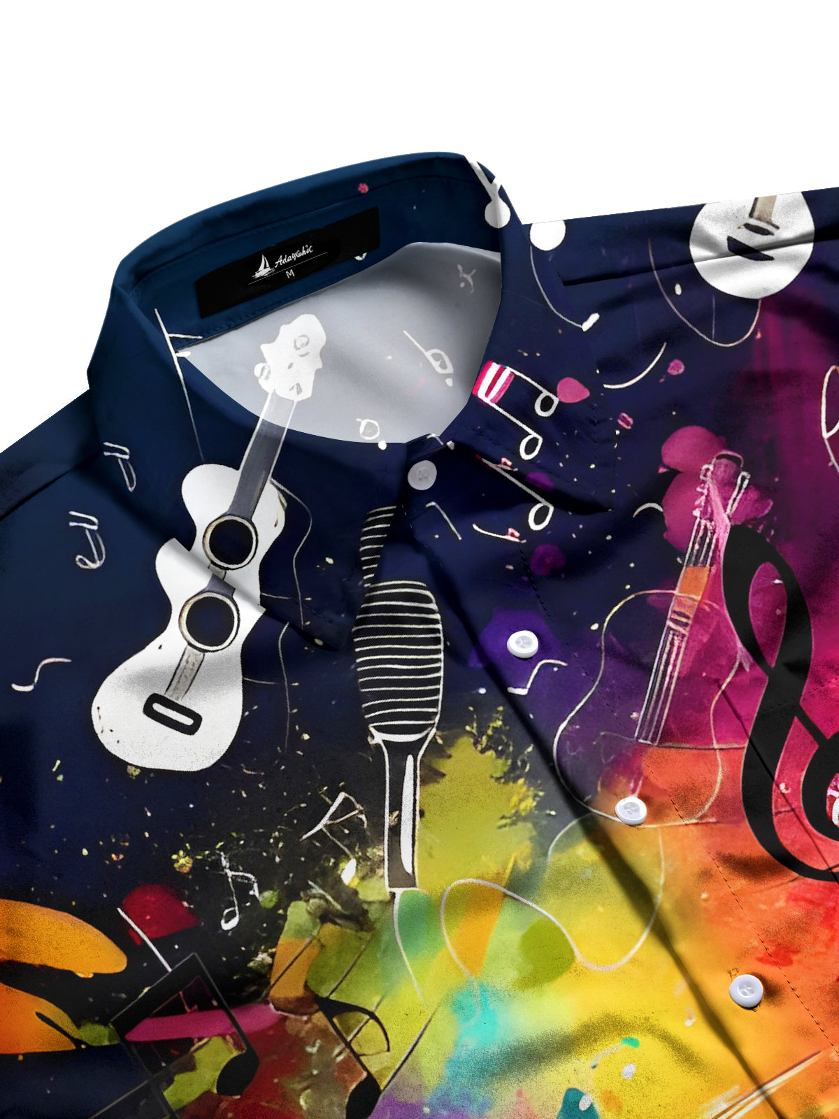 Oceanlyte Men's Graphic Abstract Drum Set Musical Notes Print Short Sleeve Button Down Shirt with Chest Pocket