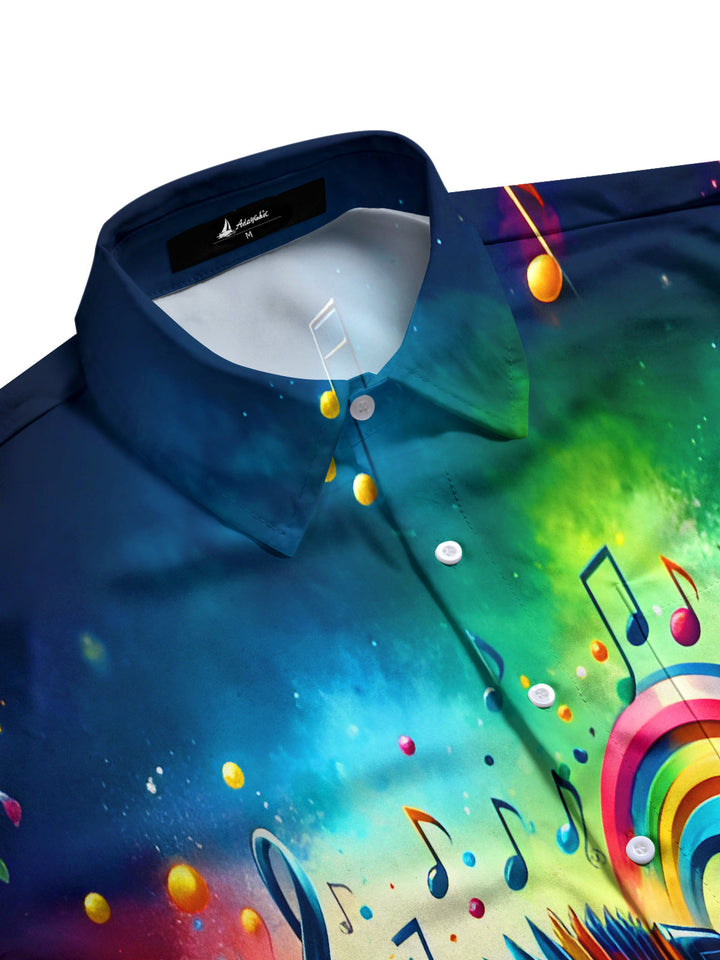 Oceanlyte Men's Abstract Colorful Accordion Music Graphic Print Short Sleeve Button Down Shirt with Chest Pocket