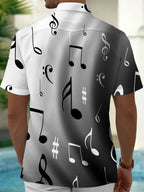 Oceanlyte Men's Graphic Musical Notes Gradient Print Short Sleeve Button Down Shirt with Chest Pocket