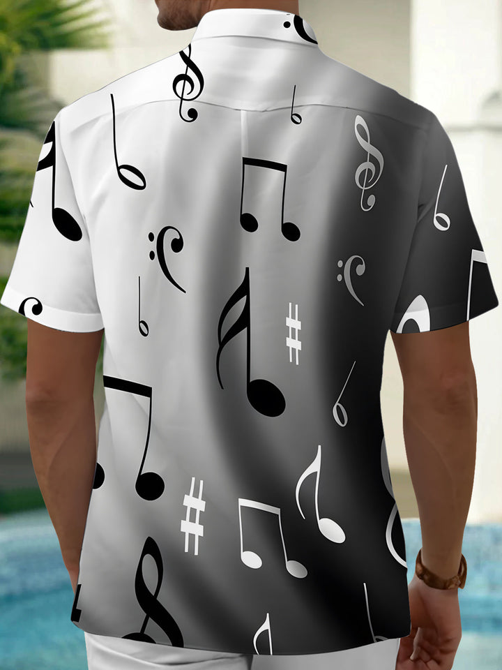 Oceanlyte Men's Graphic Musical Notes Gradient Print Short Sleeve Button Down Shirt with Chest Pocket