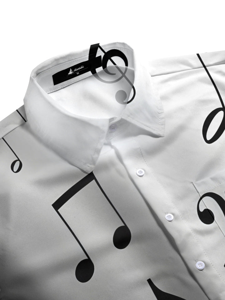 Oceanlyte Men's Graphic Musical Notes Gradient Print Short Sleeve Button Down Shirt with Chest Pocket