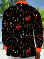 Oceanlyte Men's Musical Notes Graphic Print Long Sleeve Button Down Shirt with Chest Pocket