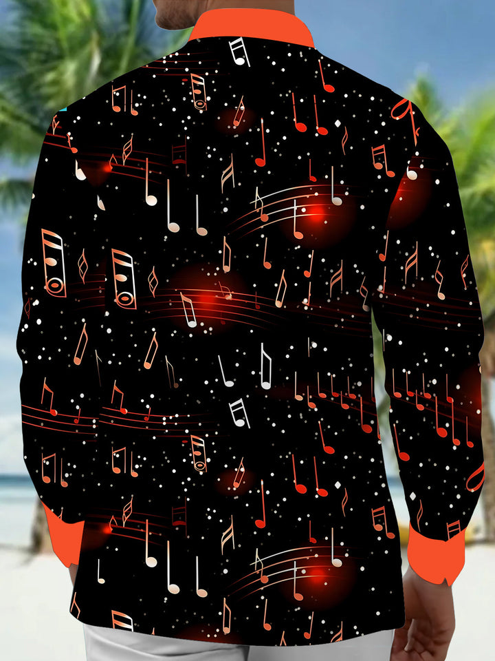 Oceanlyte Men's Musical Notes Graphic Print Long Sleeve Button Down Shirt with Chest Pocket