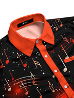 Oceanlyte Men's Musical Notes Graphic Print Long Sleeve Button Down Shirt with Chest Pocket