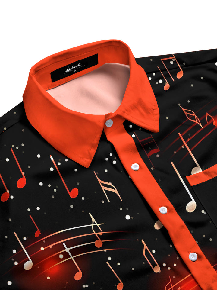 Oceanlyte Men's Musical Notes Graphic Print Long Sleeve Button Down Shirt with Chest Pocket