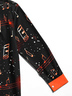 Oceanlyte Men's Musical Notes Graphic Print Long Sleeve Button Down Shirt with Chest Pocket