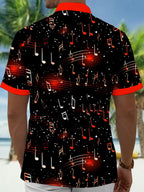 Men's Graphic Musical Note Pattern Print Short Sleeve Button Down Shirt with Chest Pocket