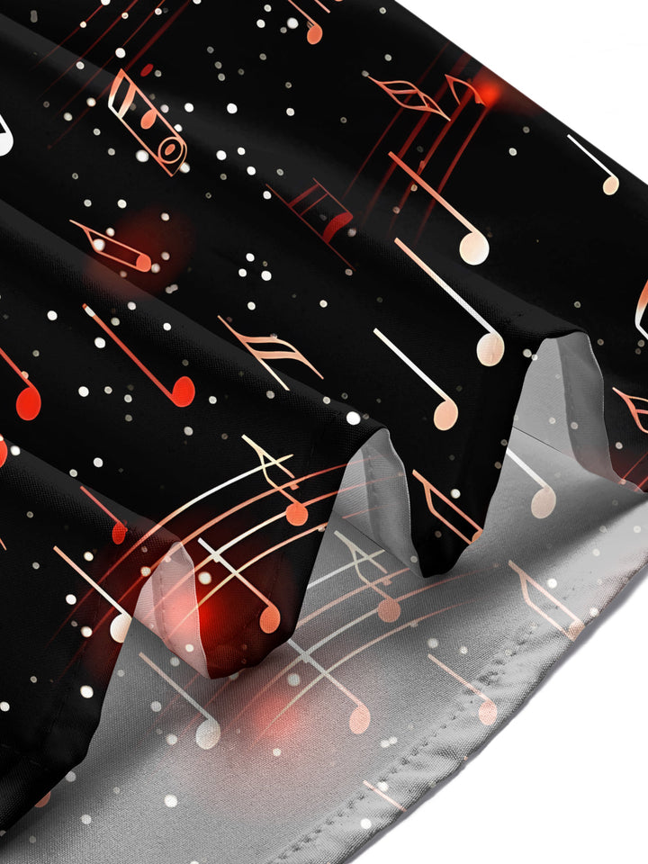 Men's Graphic Musical Note Pattern Print Short Sleeve Button Down Shirt with Chest Pocket