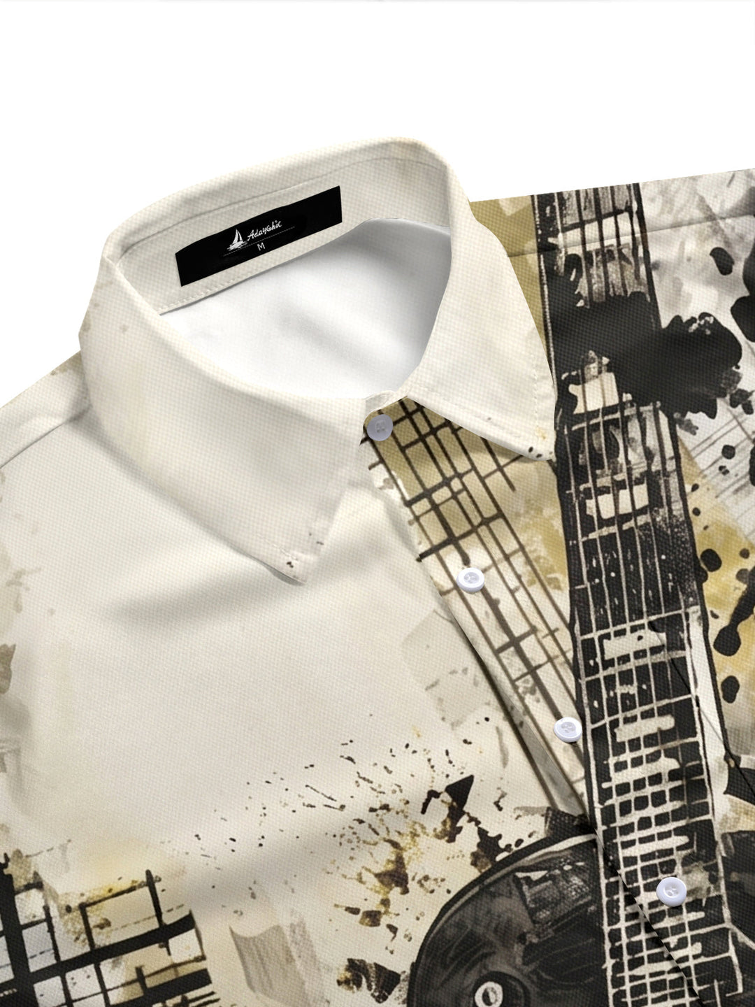 Oceanlyte Men's Graphic Electric Guitar Musical Notes Print Short Sleeve Button Down Shirt with Chest Pocket