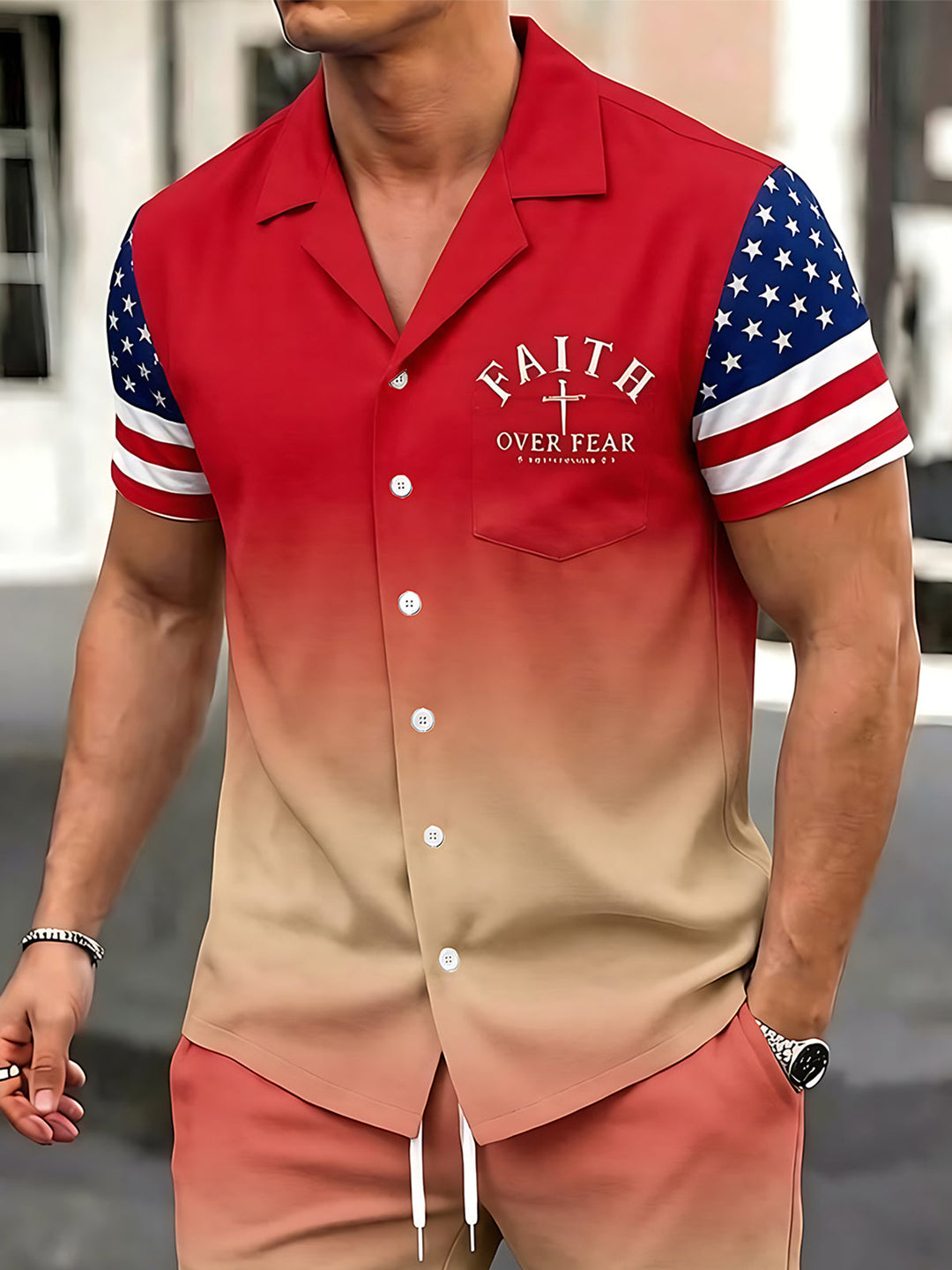 Independence Day Gradient Men's Print Pocket Sets