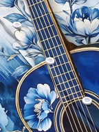 Blue Floral Guitar Gradient Abstract Music Men's Pocket Short Sleeve Shirts