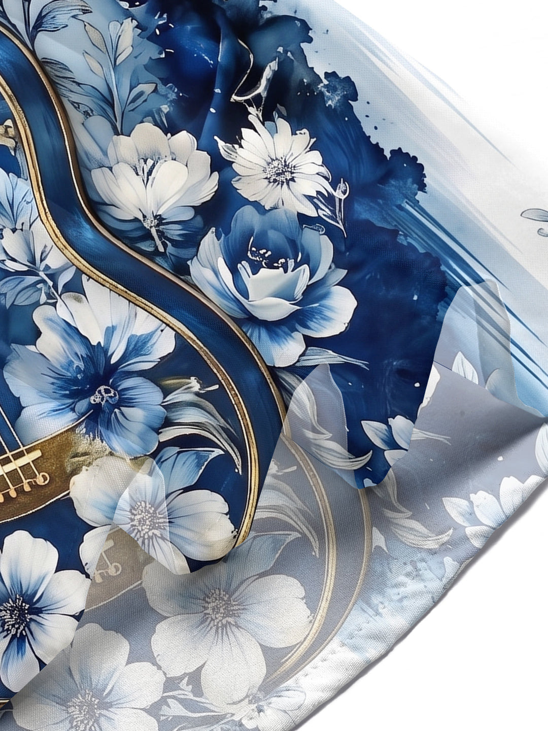 Blue Floral Guitar Gradient Abstract Music Men's Pocket Short Sleeve Shirts