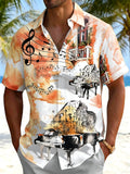 Oceanlyte Men's Graphic Watercolor Piano Music Notes Print Short Sleeve Button Down Shirt with Chest Pocket