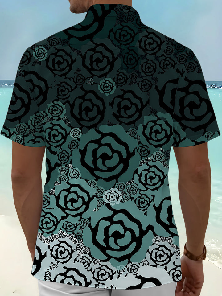 Dark Green Roses Men's Pocket Short Sleeve Shirts