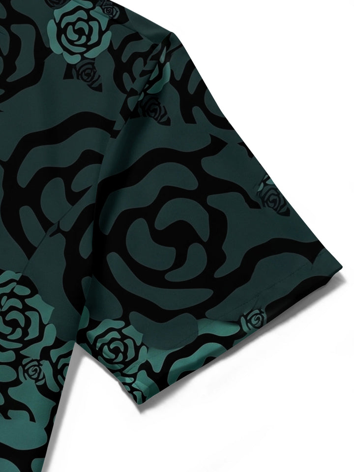 Dark Green Roses Men's Pocket Short Sleeve Shirts