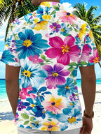 Hawaiian Colorful Tropical Floral Men's Pocket Short Sleeve Shirts