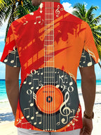 Oceanlyte Men's Graphic Acoustic Guitar Vinyl Record Music Print Short Sleeve Button Down Shirt with Chest Pocket