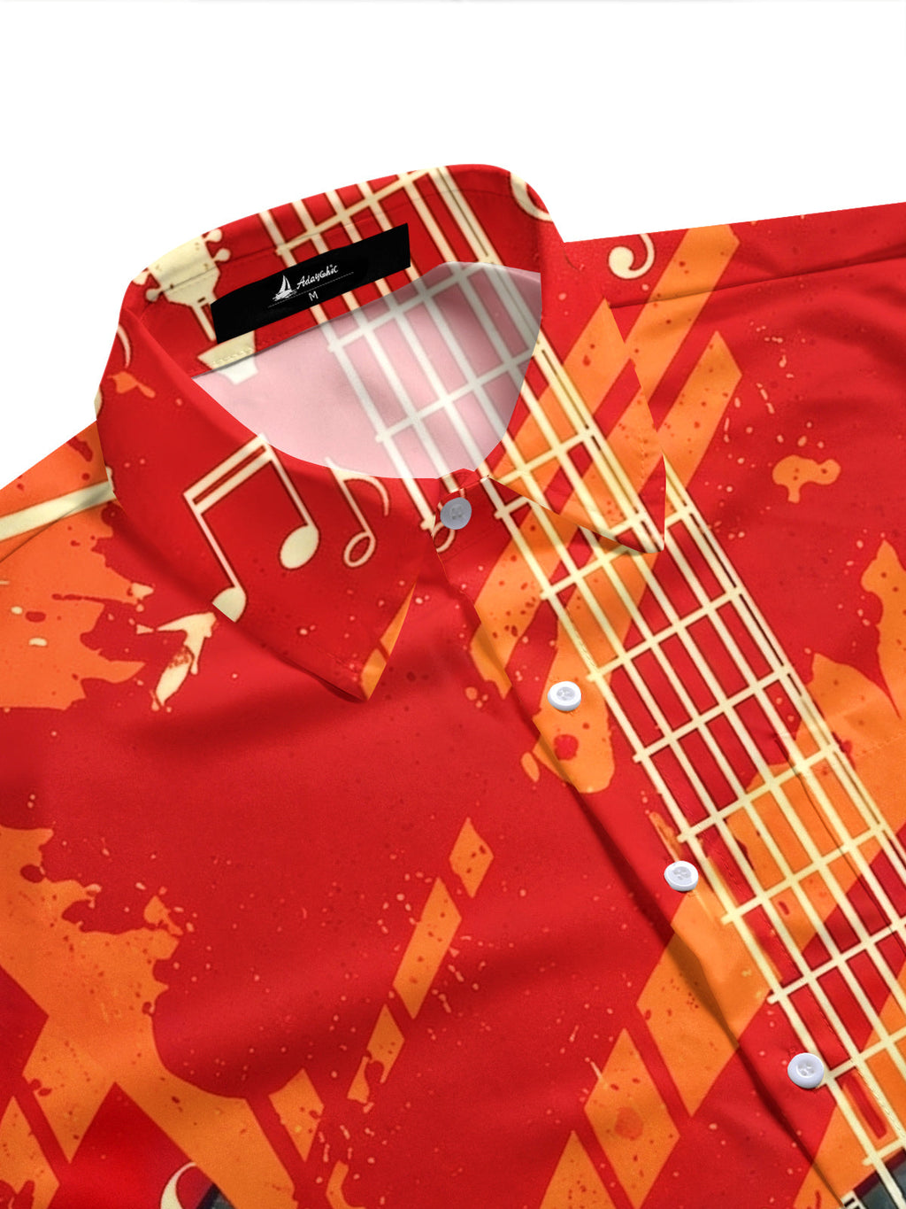 Oceanlyte Men's Graphic Acoustic Guitar Vinyl Record Music Print Short Sleeve Button Down Shirt with Chest Pocket