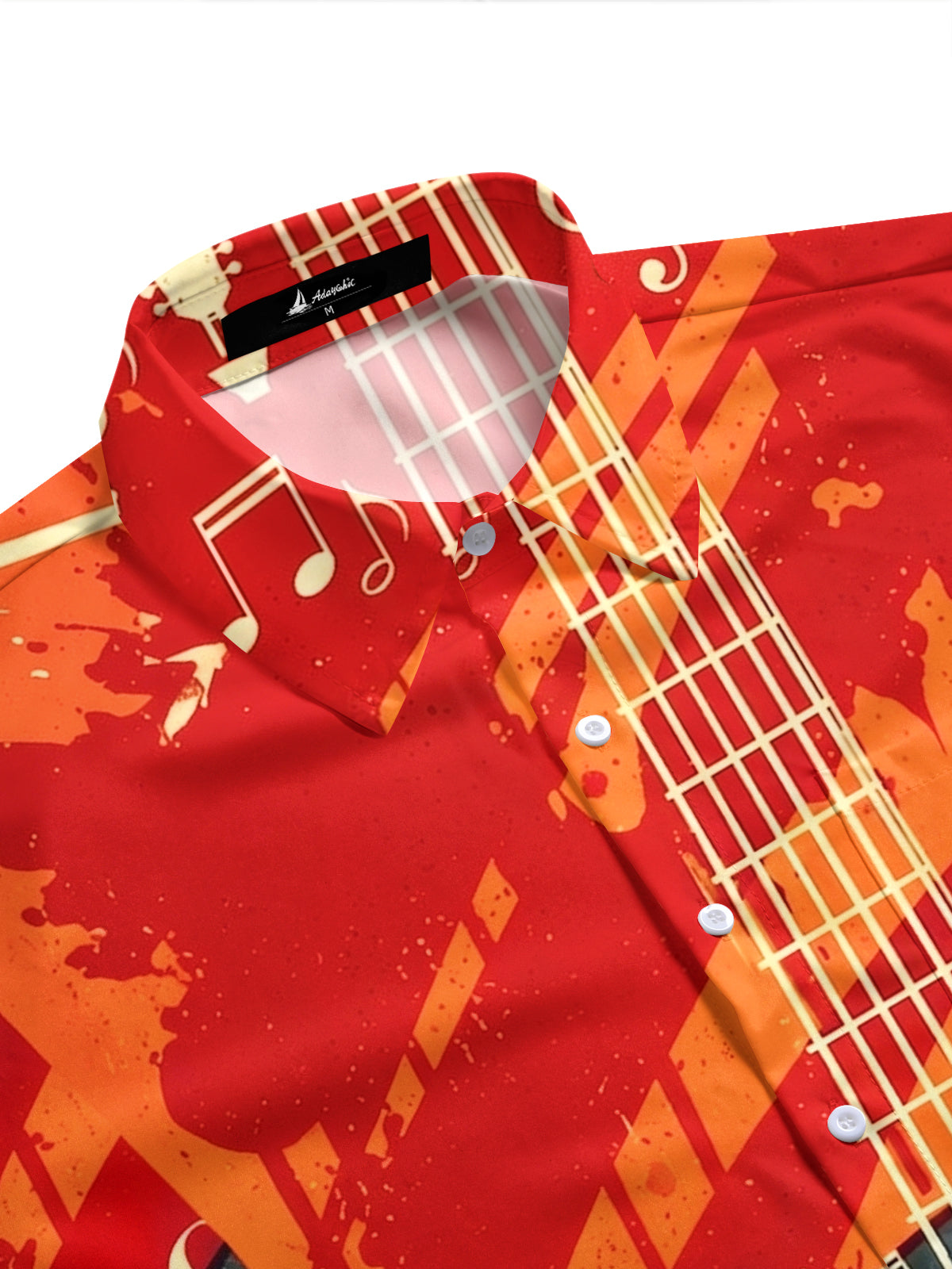 Oceanlyte Men's Graphic Acoustic Guitar Vinyl Record Music Print Short Sleeve Button Down Shirt with Chest Pocket