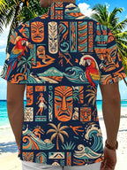 Hawaiian Tribal Tiki Mask Parrot Men's Pocket Short Sleeve Shirts