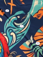Hawaiian Tribal Tiki Mask Parrot Men's Pocket Short Sleeve Shirts