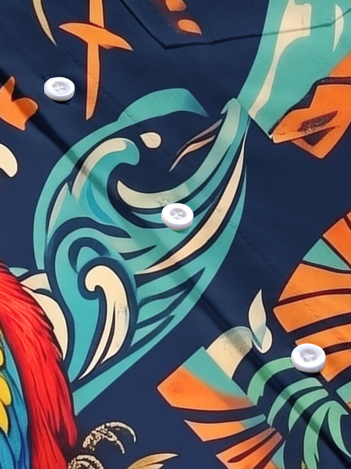 Hawaiian Tribal Tiki Mask Parrot Men's Pocket Short Sleeve Shirts