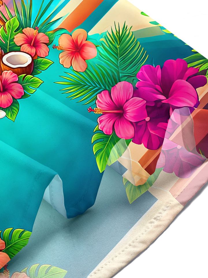 Hawaiian Luau Party Tiki Totem Hibiscus Flower Men's Pocket Short Sleeve Shirts