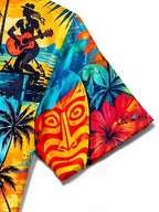 Vintage Hawaiian Tiki Totem Surf Hibiscus Men's Pocket Short Sleeve Shirts