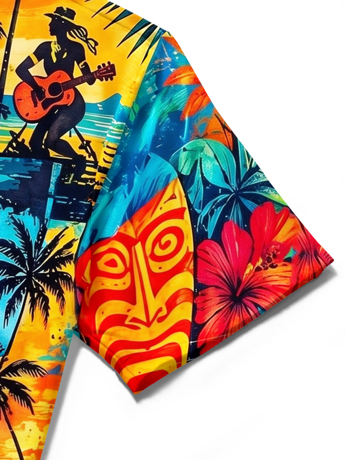 Vintage Hawaiian Tiki Totem Surf Hibiscus Men's Pocket Short Sleeve Shirts