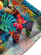 Vintage Hawaiian Tiki Totem Surf Hibiscus Men's Pocket Short Sleeve Shirts