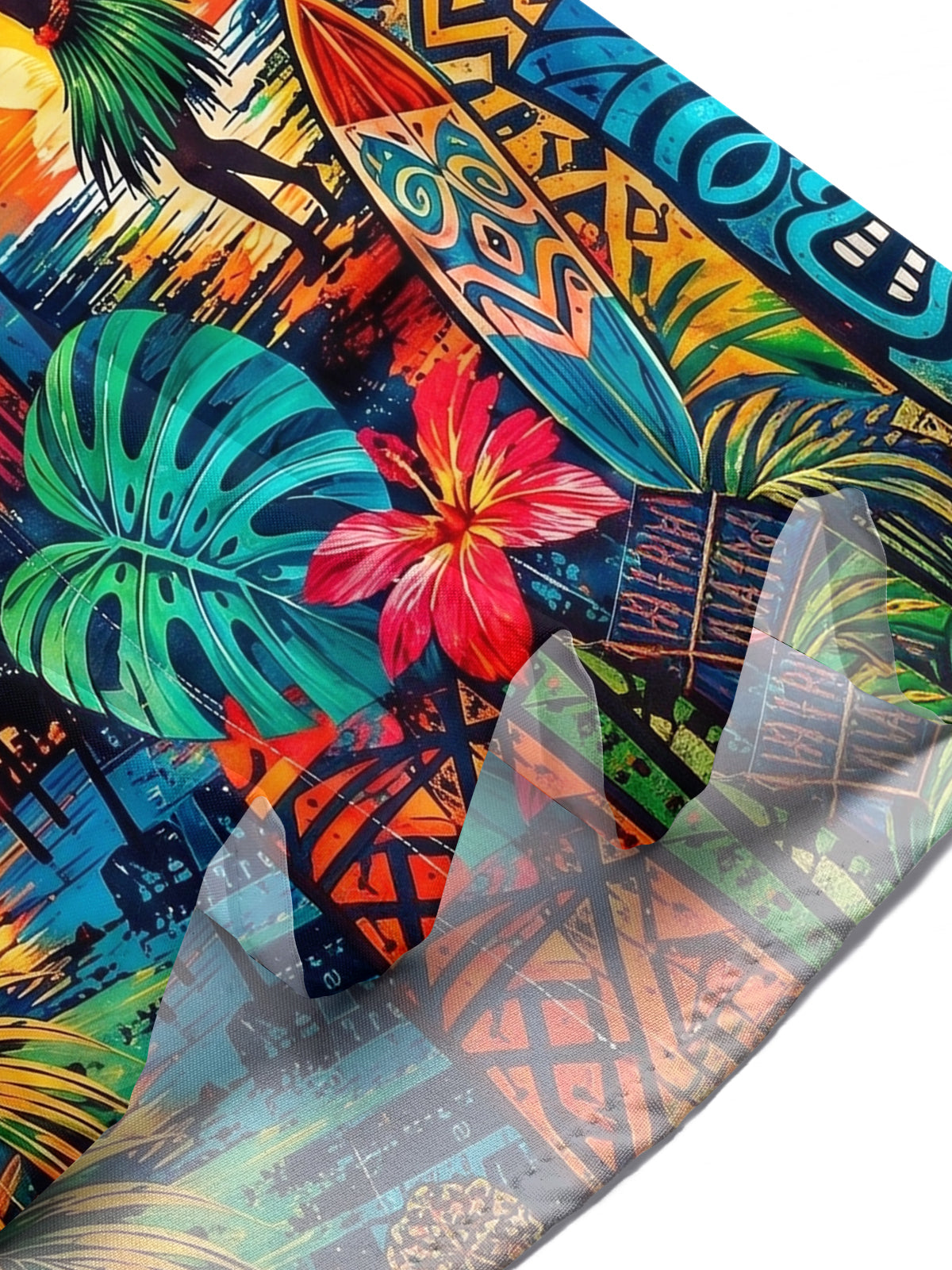 Vintage Hawaiian Tiki Totem Surf Hibiscus Men's Pocket Short Sleeve Shirts