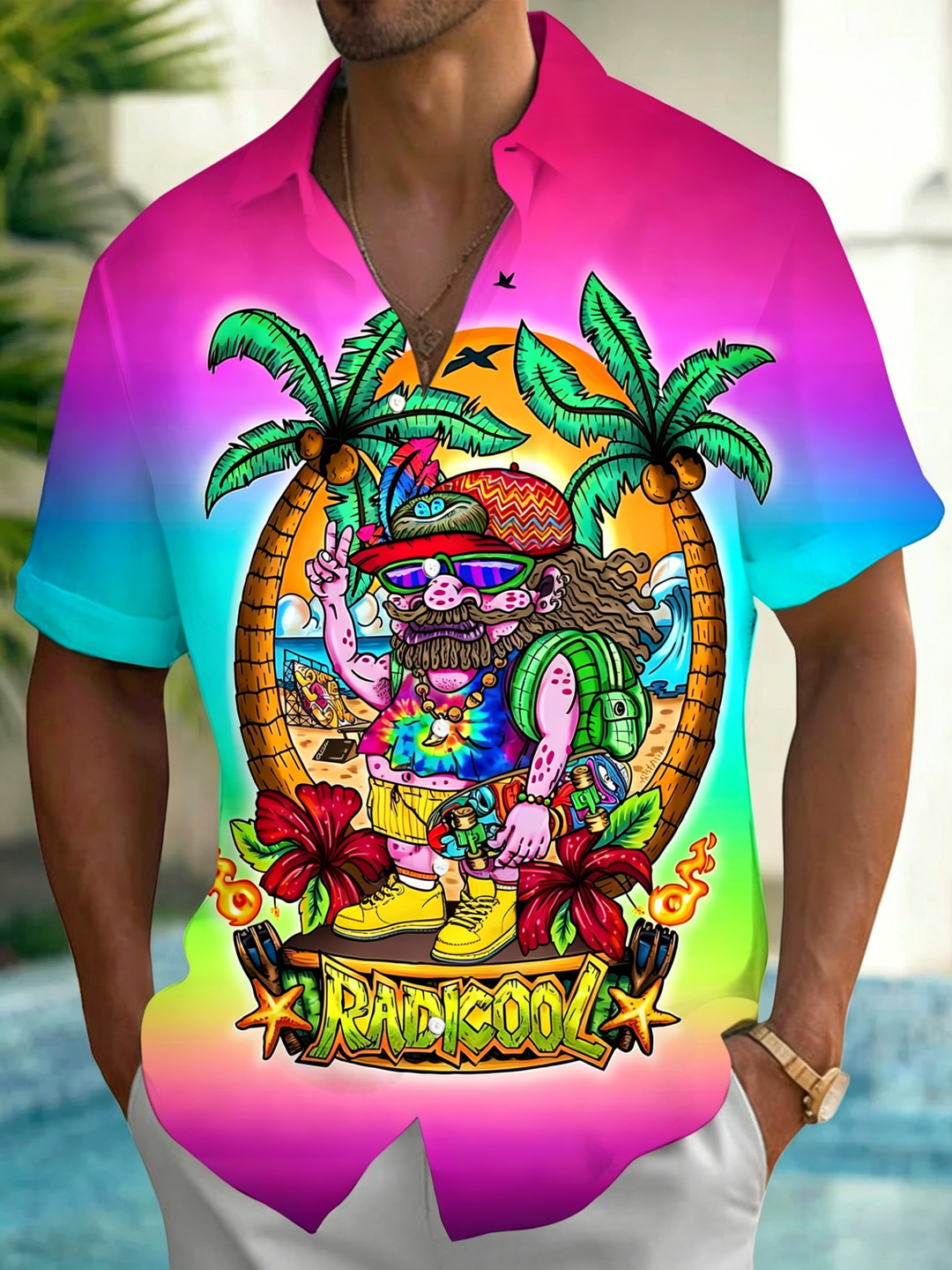 Hawaiian Coconut Tree Men's Pocket Short Sleeve Shirts