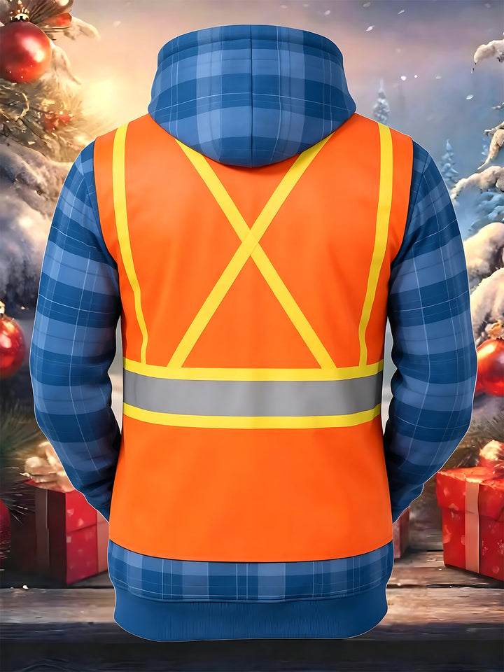Oceanlyte Men's Graphic Construction Worker Print Long Sleeve Hoodie with Chest Pocket