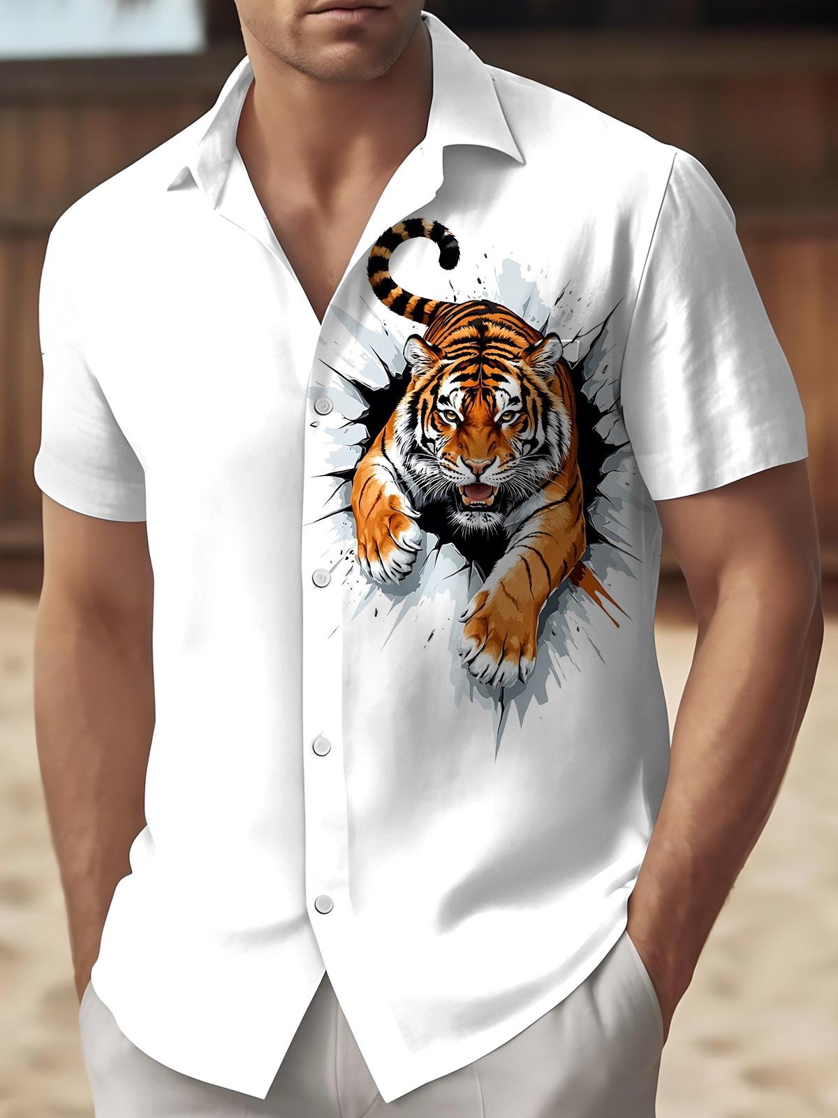 Oceanlyte Tiger Print Men's Pocket Short Sleeve Shirts